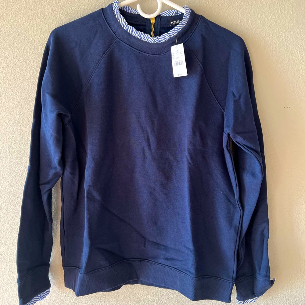 J. Crew Woven Ruffle Neck Pullover Sweatshirt